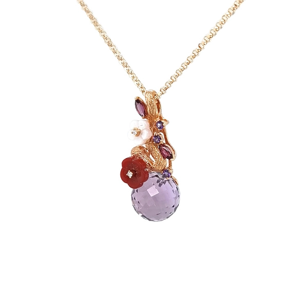 Gold Pendant Semi precious stones and Diamonds
