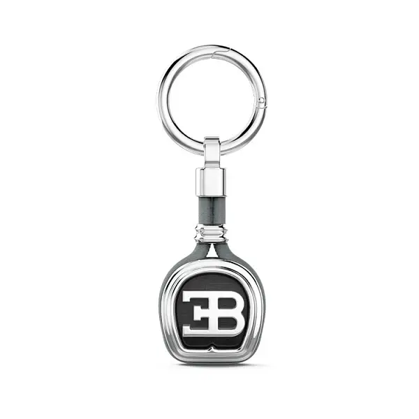 Silver Zancan Bugatti key ring with leather P002-GR