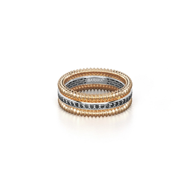 Gold ring Baraka with black diamonds AN334201