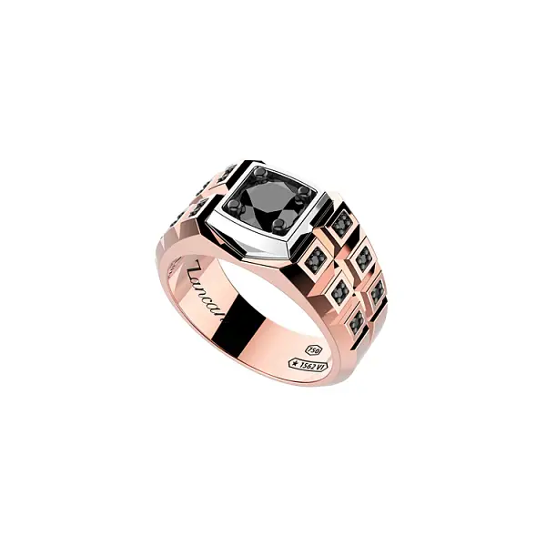 Gold Men's Ring Zancan with Black Diamonds