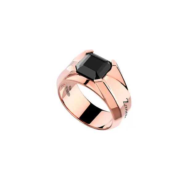 Golden Men's Ring Zancan with Black Diamond