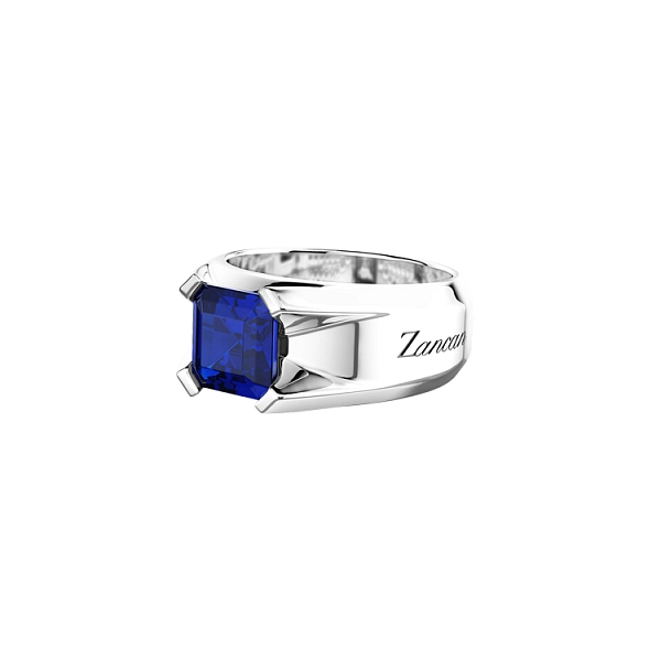 Golden Men's Ring Zancan with Sapphire