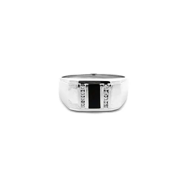 Gold Ring with Onyx and Diamonds
