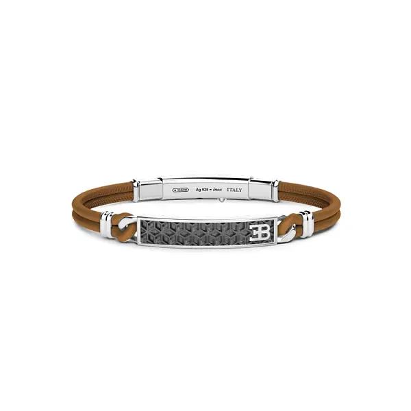 Silver Bracelet Zancan Bugatti with Leather B002-MA