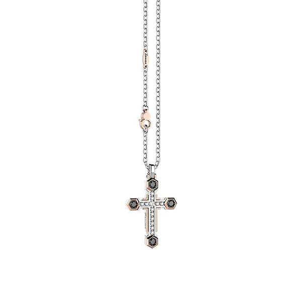 Gold Pendant Cross Zancan Black Magic EC872BR