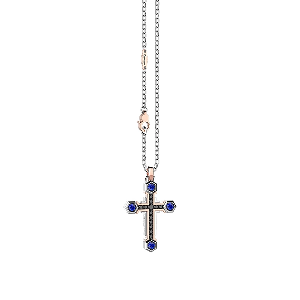 Gold Pendant Cross Zancan Black Magic EC873RB