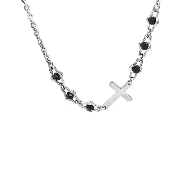 Silver Rosary with Black Spinels SXC009-SN50