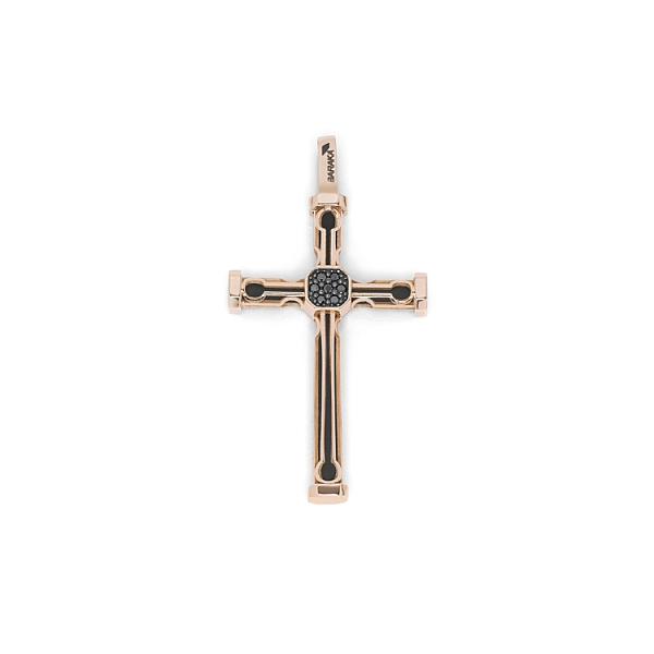 Gold pendant cross with black diamonds CR275411