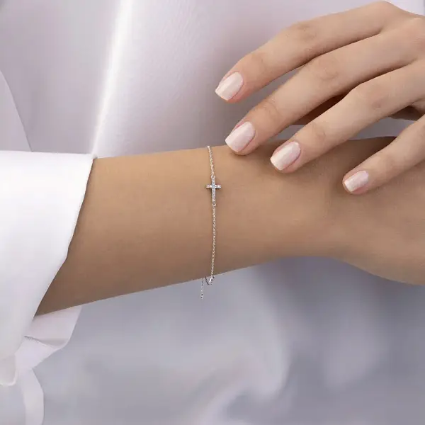 Bracelet with Zircones with White Gold Cross