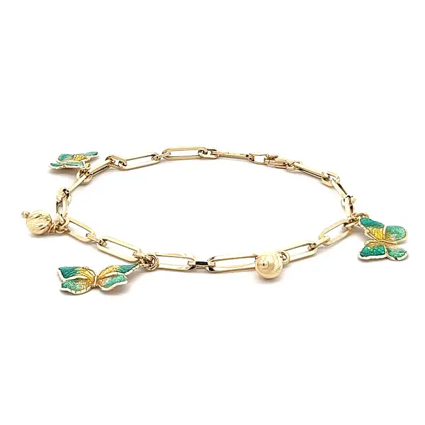 Gold Bracelet Butterflies with Enamel