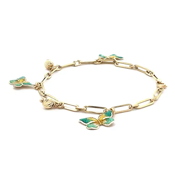 Gold Bracelet Butterflies with Enamel