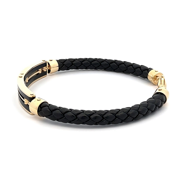 Gold Men's Leather Bracelet with Ceramic