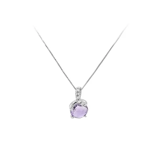 Ladies Necklace with Purple Stone in White Gold