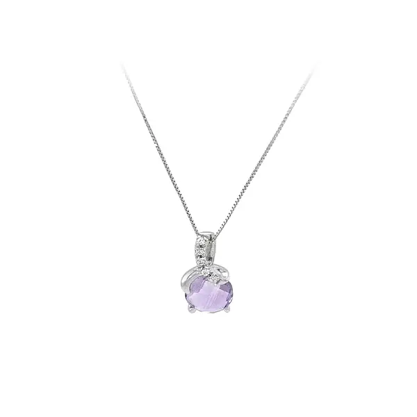 Ladies Necklace with Purple Stone in White Gold