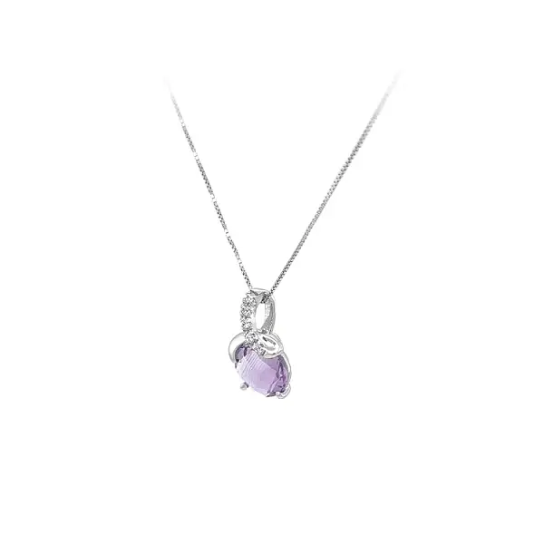 Ladies Necklace with Purple Stone in White Gold