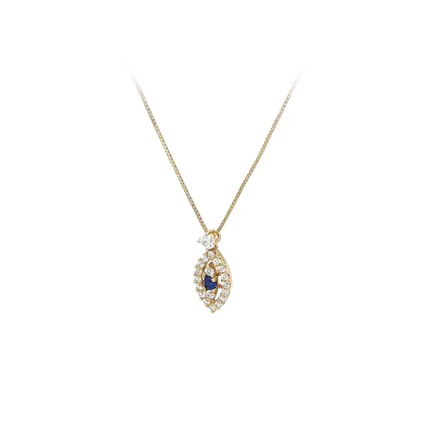 Gold Necklace with Blue Stone