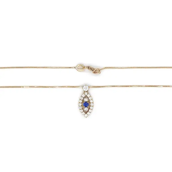 Gold Necklace with Blue Stone