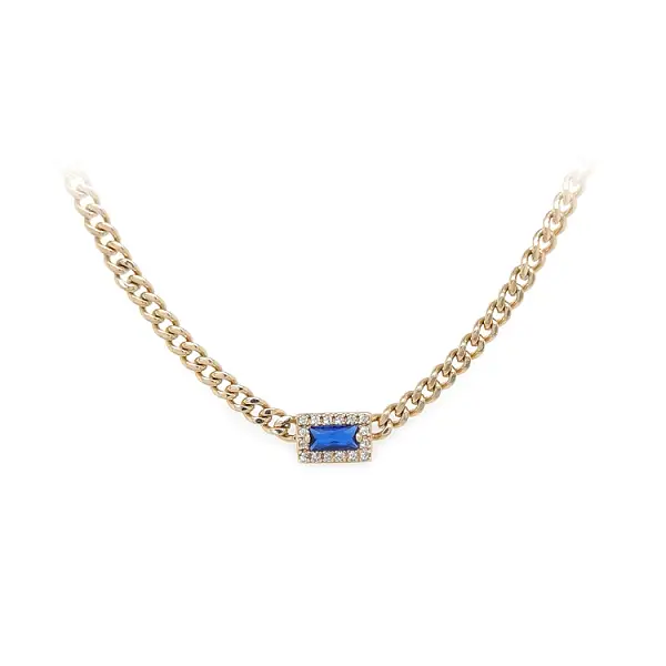 Gold Necklace with Blue Stone