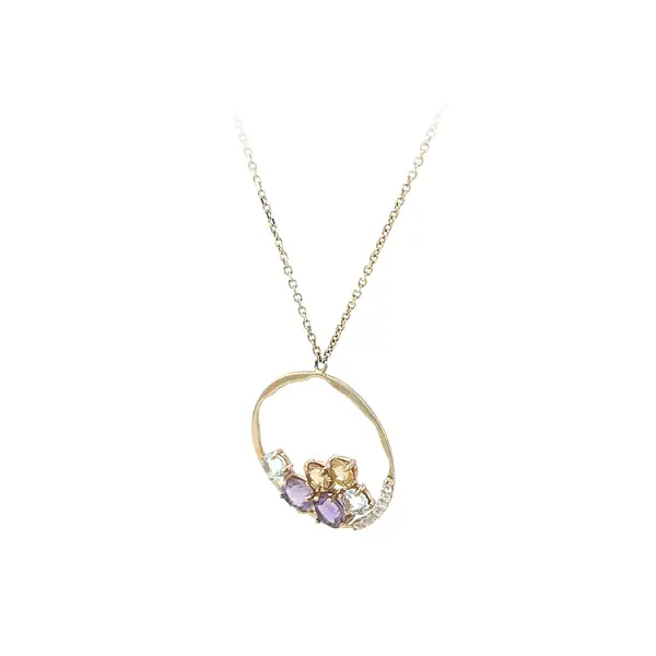 Gold Necklace with Coloured Stones