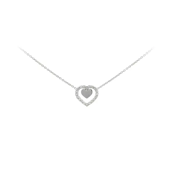 White Gold Heart Necklace with Zircons