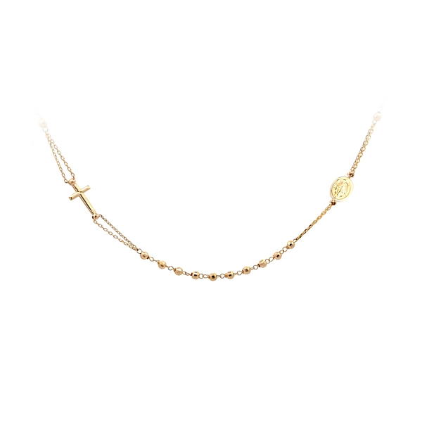 Gold Necklace with Medallion and Cross - Symbolic Elegance