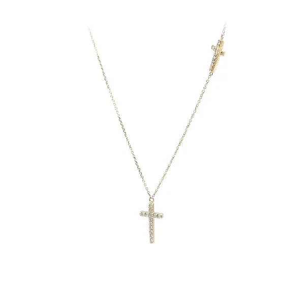 Gold Cross Necklace with Zirconias