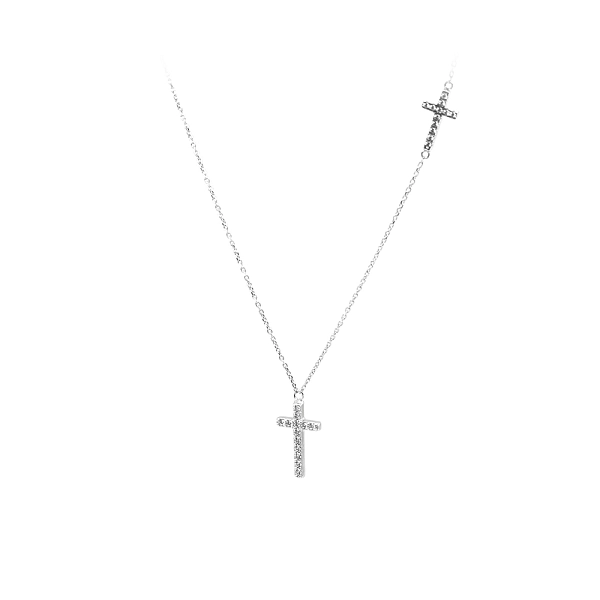 Necklace Cross with White Gold Zircons