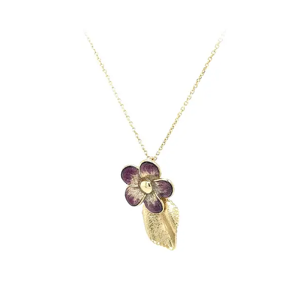 Gold Flower Necklace with Enamel