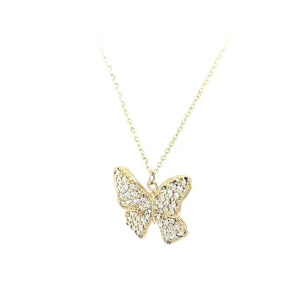 Gold Butterfly Necklace with Zirconias