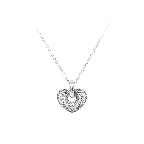 White Gold Heart Necklace with Zircons