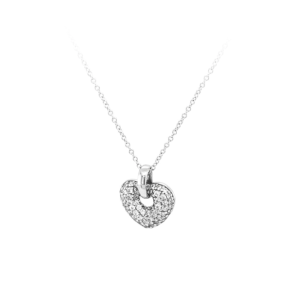 White Gold Heart Necklace with Zircons