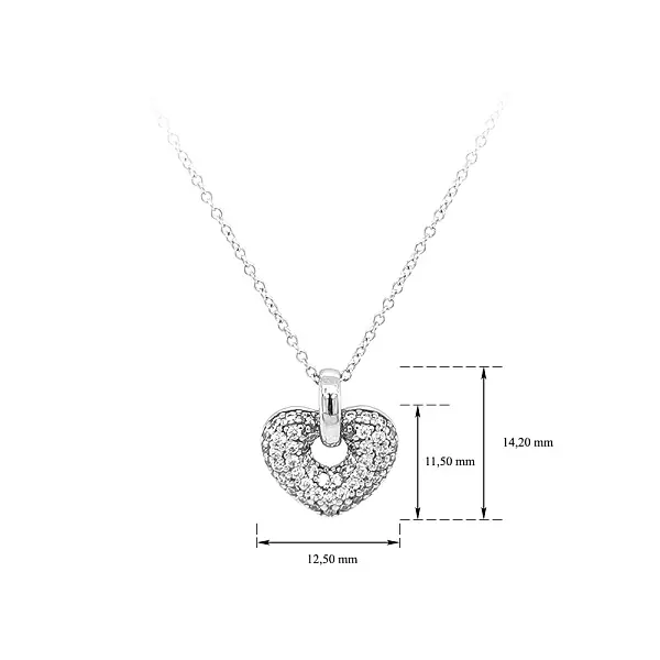 White Gold Heart Necklace with Zircons
