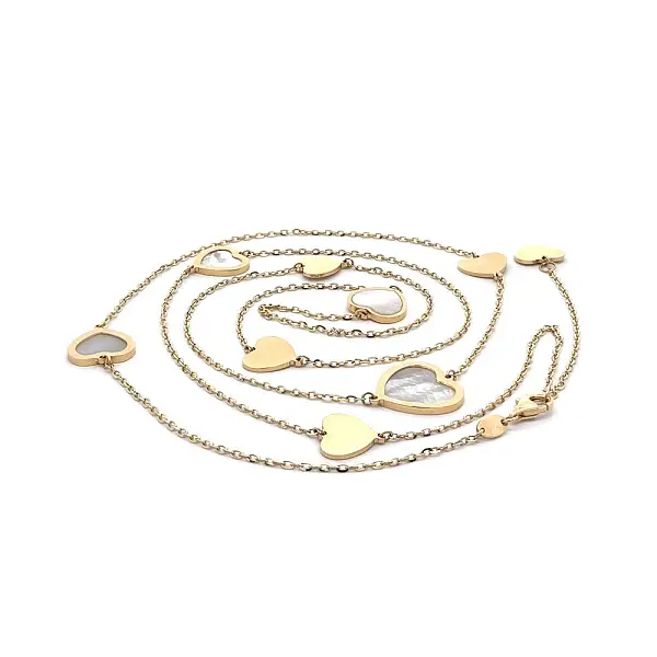 Gold Necklace Hearts with Pearl