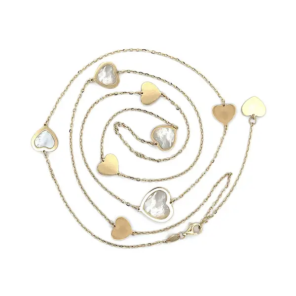 Gold Necklace Hearts with Pearl