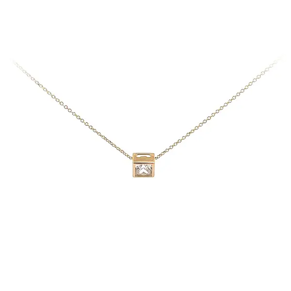 Gold Solitaire Necklace with Zircon