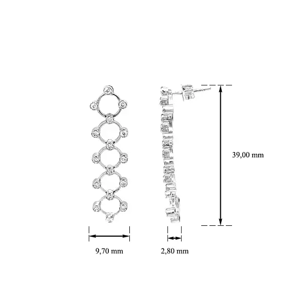 Gold dangle earrings with Zircons