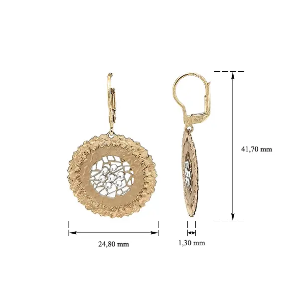 Gold dangle earrings with Zircons