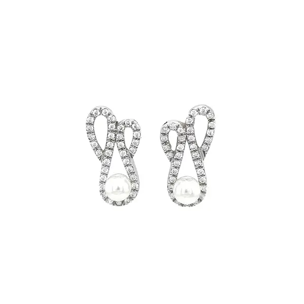 Earrings with Pearl and White Gold Zircons