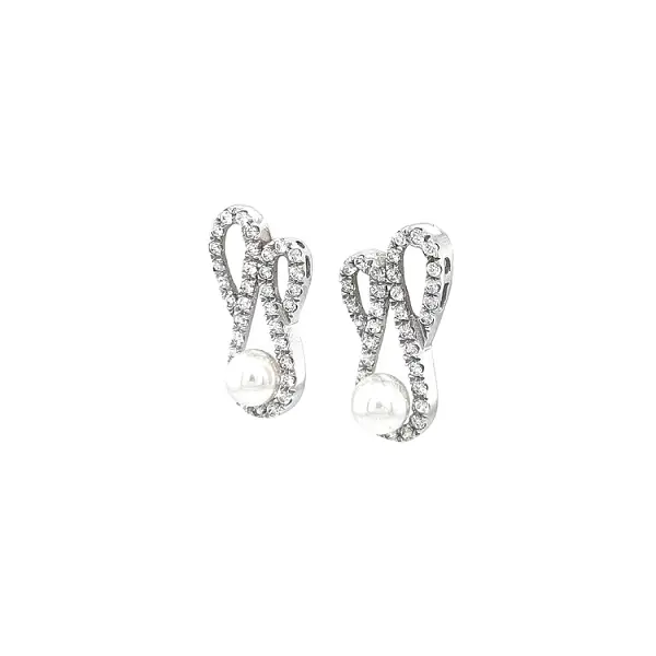 Earrings with Pearl and White Gold Zircons