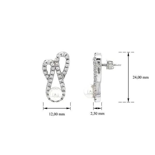 Earrings with Pearl and White Gold Zircons