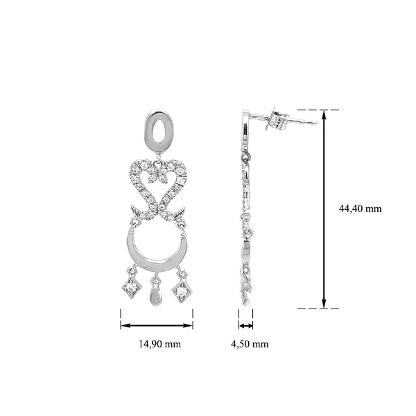 Gold dangle earrings with Zircons