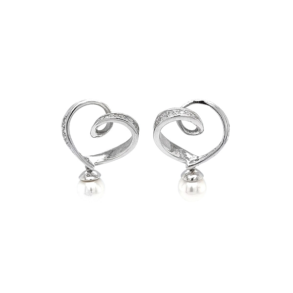 Elegant White Gold Earrings with Pearls and Zirconia
