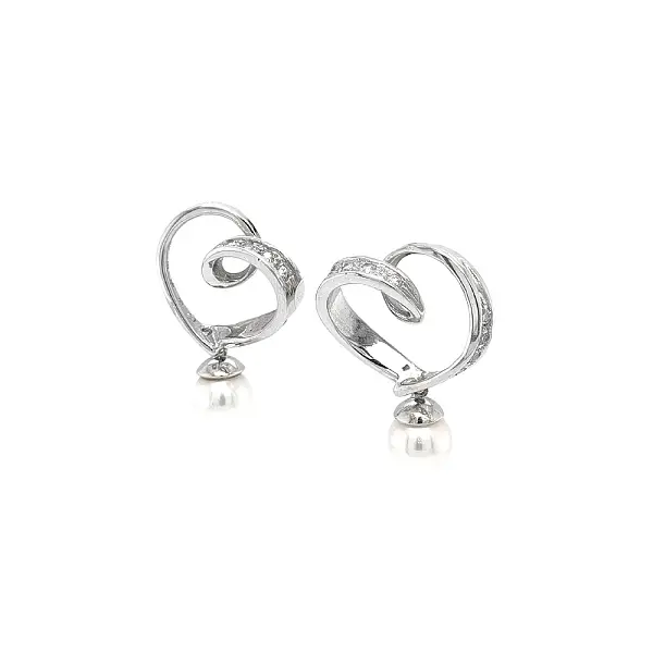 Elegant White Gold Earrings with Pearls and Zirconia