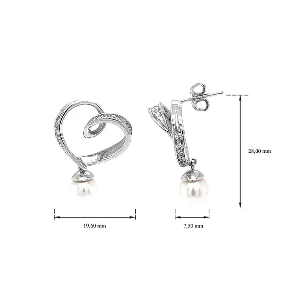 Elegant White Gold Earrings with Pearls and Zirconia