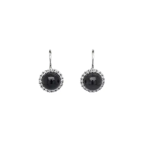 Elegant White Gold Earrings with Onyx and Zirconia