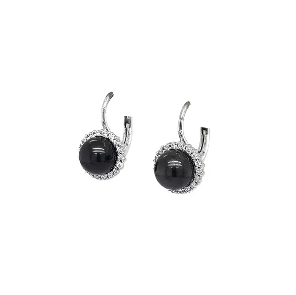 Elegant White Gold Earrings with Onyx and Zirconia