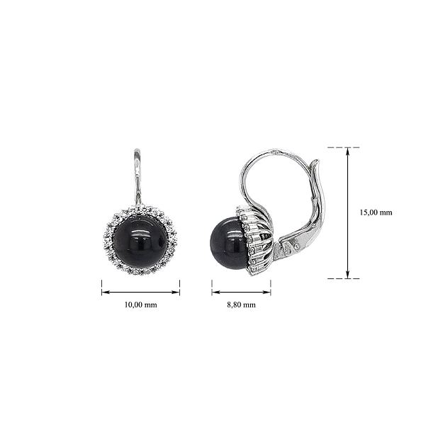 Elegant White Gold Earrings with Onyx and Zirconia