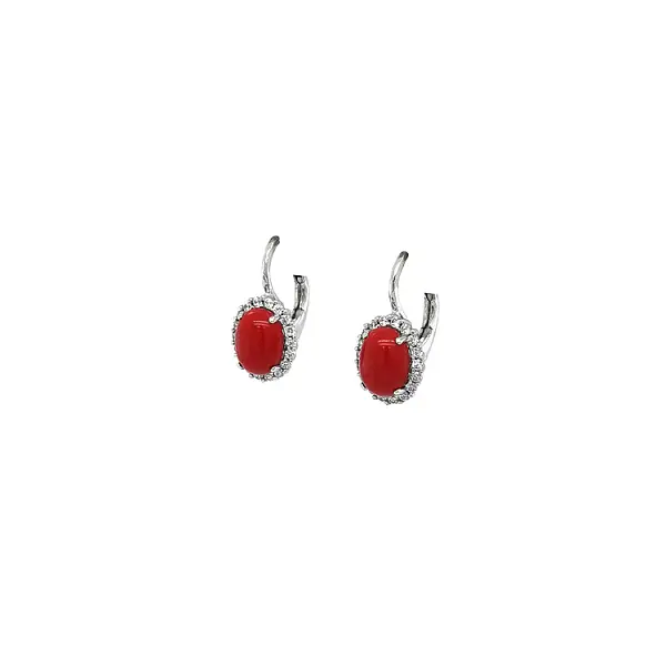 White Gold Earrings with Coral