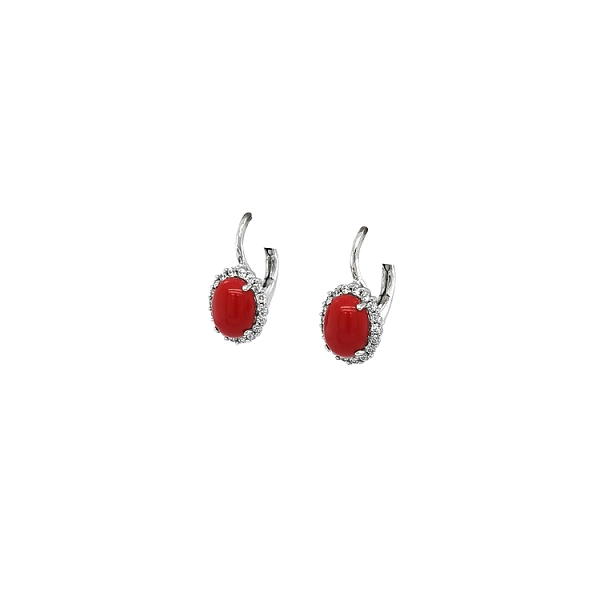 White Gold Earrings with Coral
