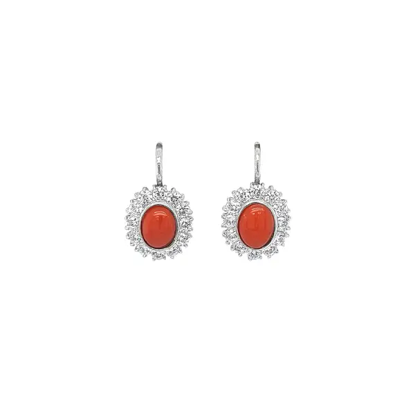 White Gold Earrings with Coral